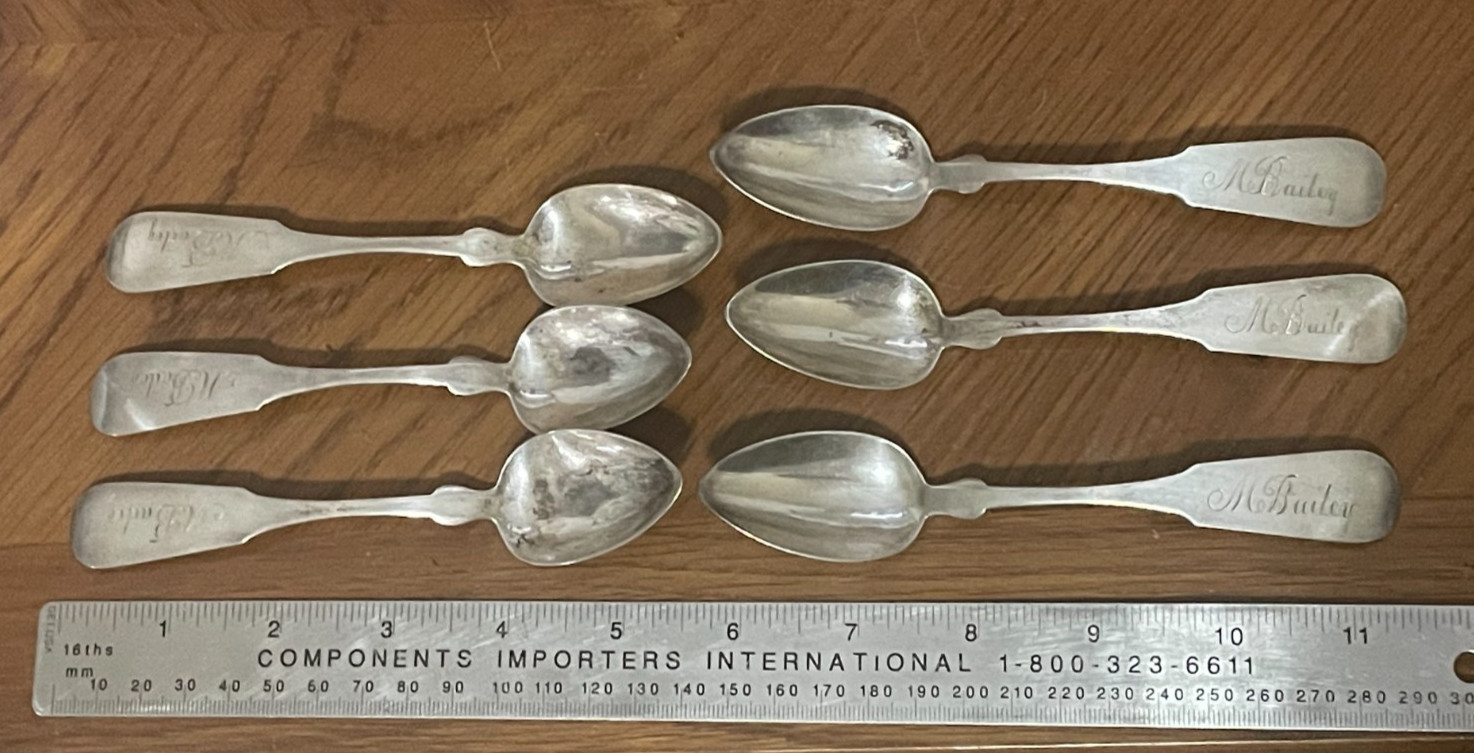 6 American Coin Silver B Ranger Brattleboro VT Spoons Monogram 77 g