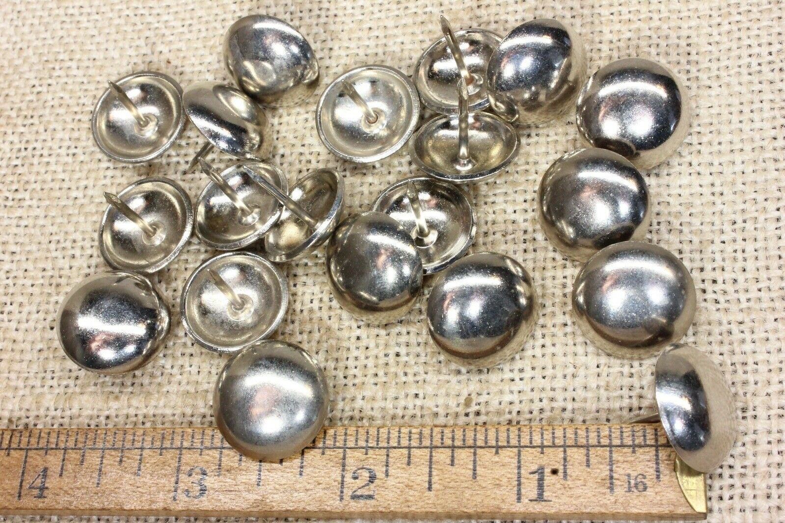 25 Old Nickel On Solid Brass Tacks 3/4” Round Head Vintage 1957 Furniture Feet