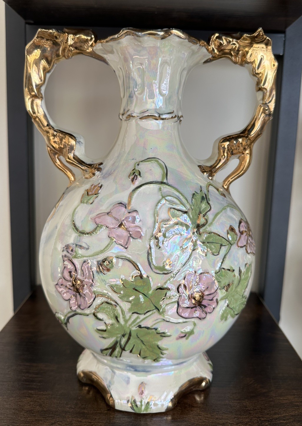 Antique European Porcelain Vase with Raised Floral Relief & Gilt c. 1890–1915