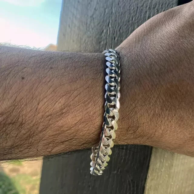 Solid 14k White Gold Over 8mm Link 7.5″ Men/ Women Bracelet Miami Cuban Link