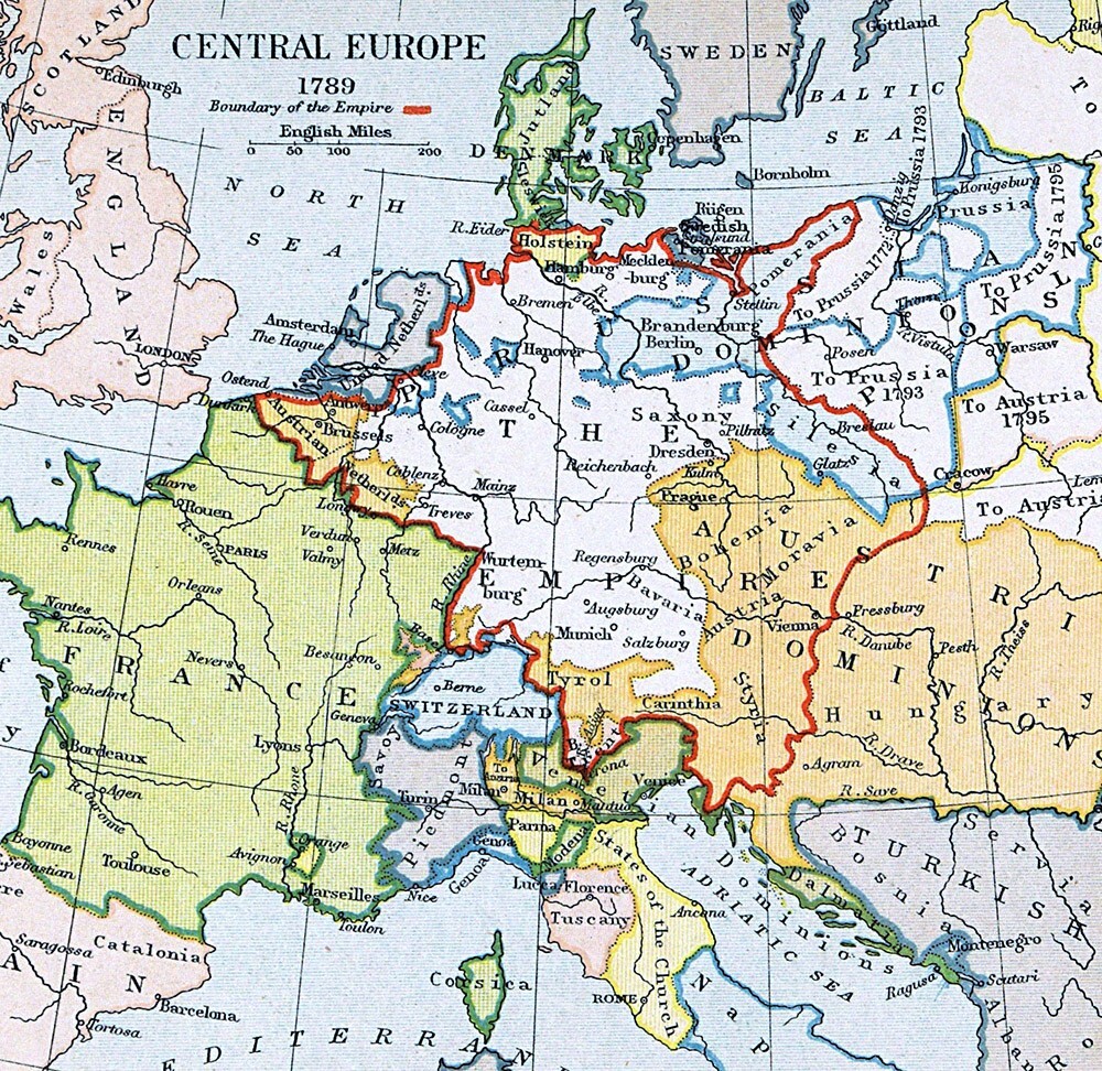 Antique Map Central Europe in 1789 France Germany Austria Poland Prussia Italy