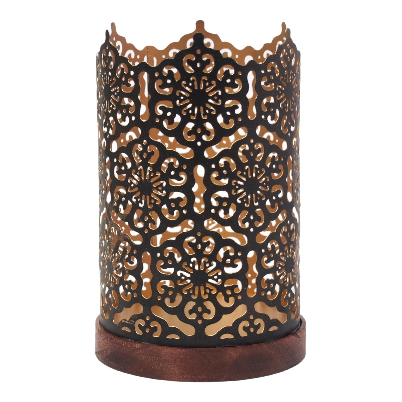 Hosley® Metal Diamond Cut Design Candle Holder 7.5 Inch High, Black Gold Pe