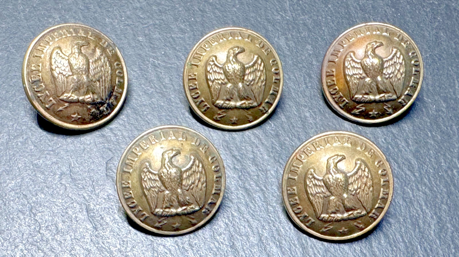 FIVE 1856-1919 ERA LYCEE IMPERIAL DE COLMAR FRANCE (BARTHOLDI) 21mm BUTTONS H693
