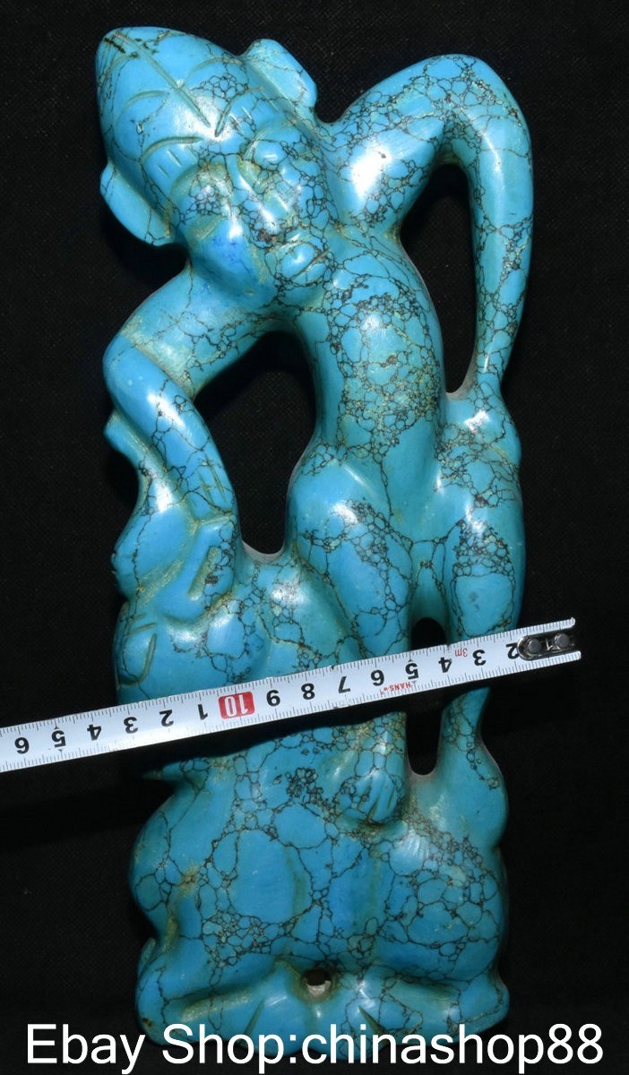 11.6″ Old China Hongshan Culture Turquoise Carving Sun God Helios Horse Statue