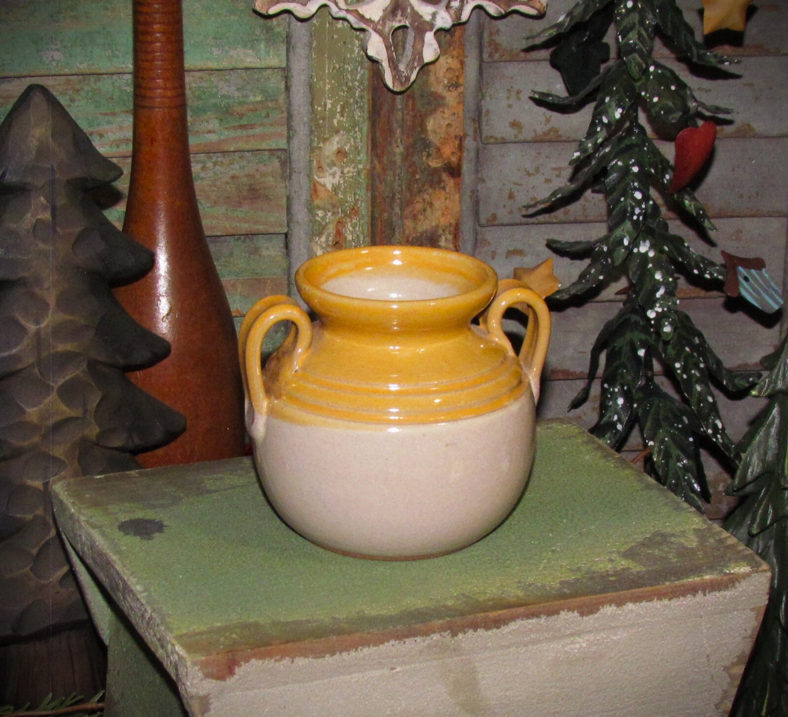 Primitive North Cole Pottery K Brown Sanford NC Yellow Ware Ceramic Crock