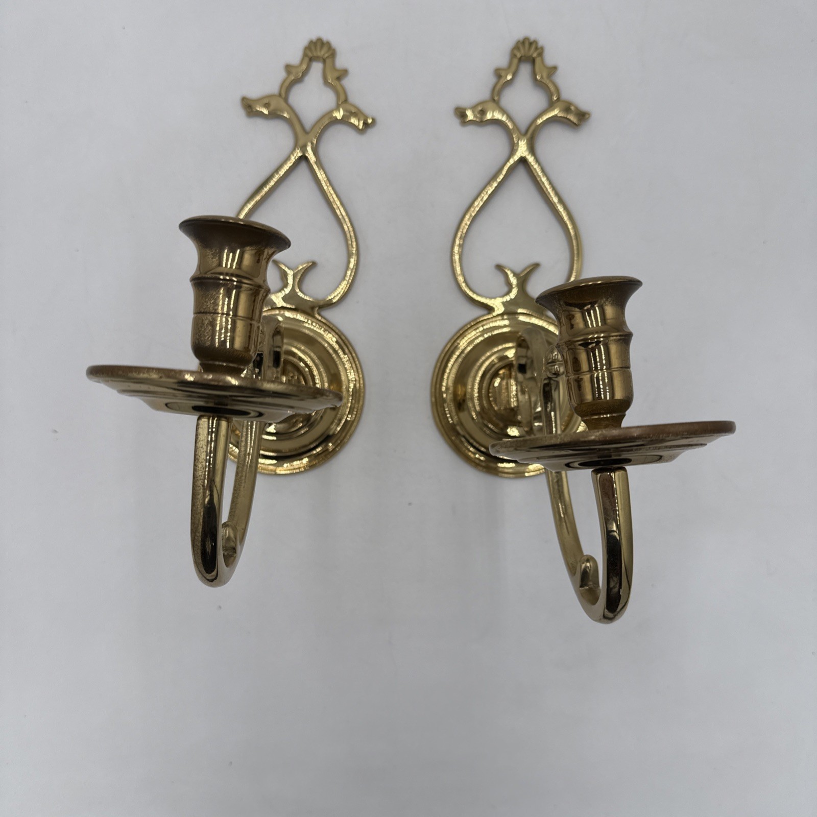 Vintage Williamsburg Virginia Metalcrafters Brass Candle Wall Sconces Set of 2