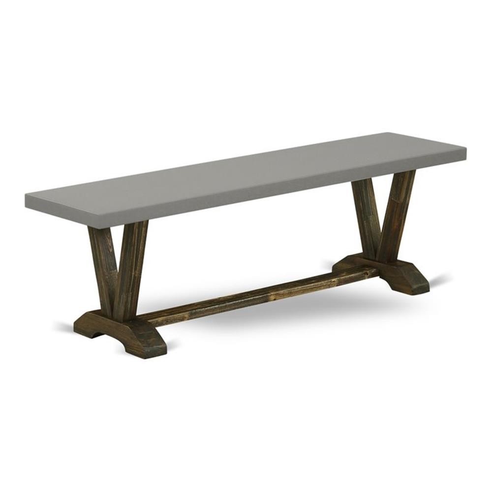 Pemberly Row V-Style 15×60″ Wood Dining Bench in Jacobean/Cement Gray