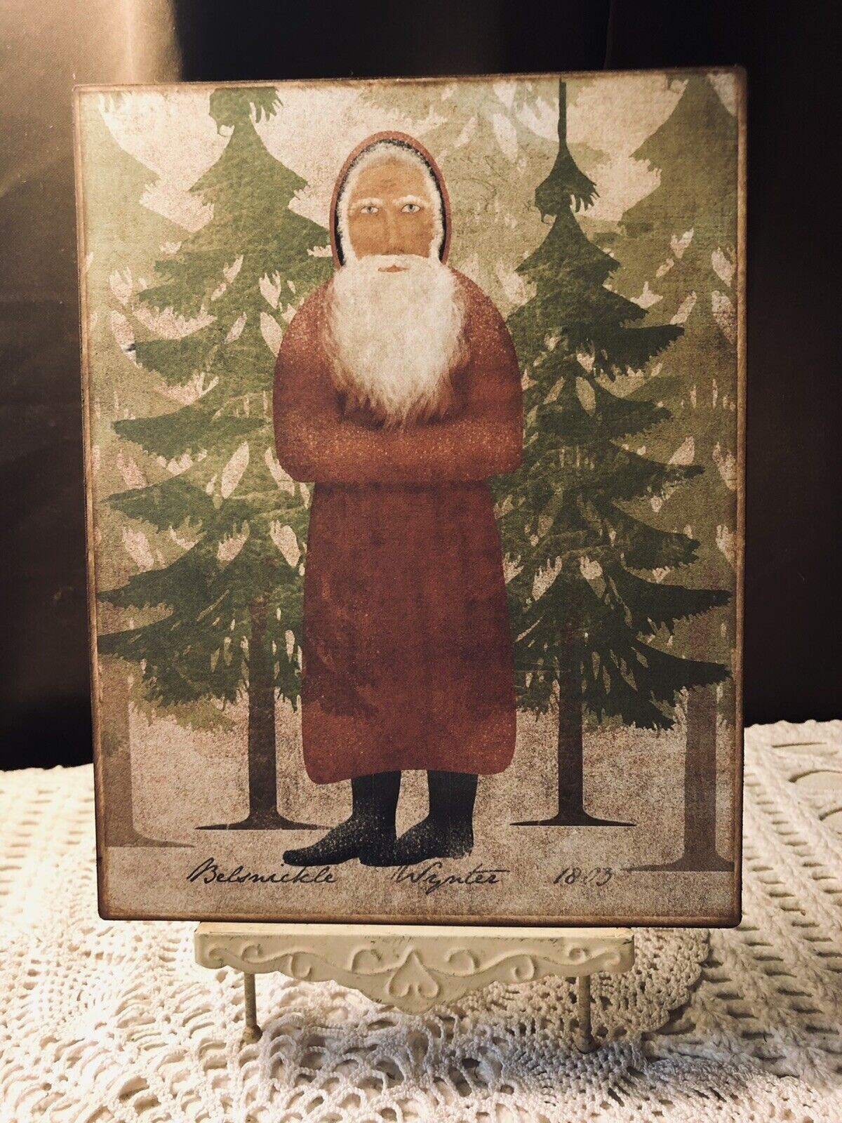 PRIMITIVE Folk Art SANTA , Artist Canvas Board Sign #5