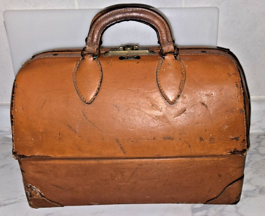 Schell Emdee Medical Doctor Bag Nurse Top Grain Cowhide Leather Vintage 15x10x7