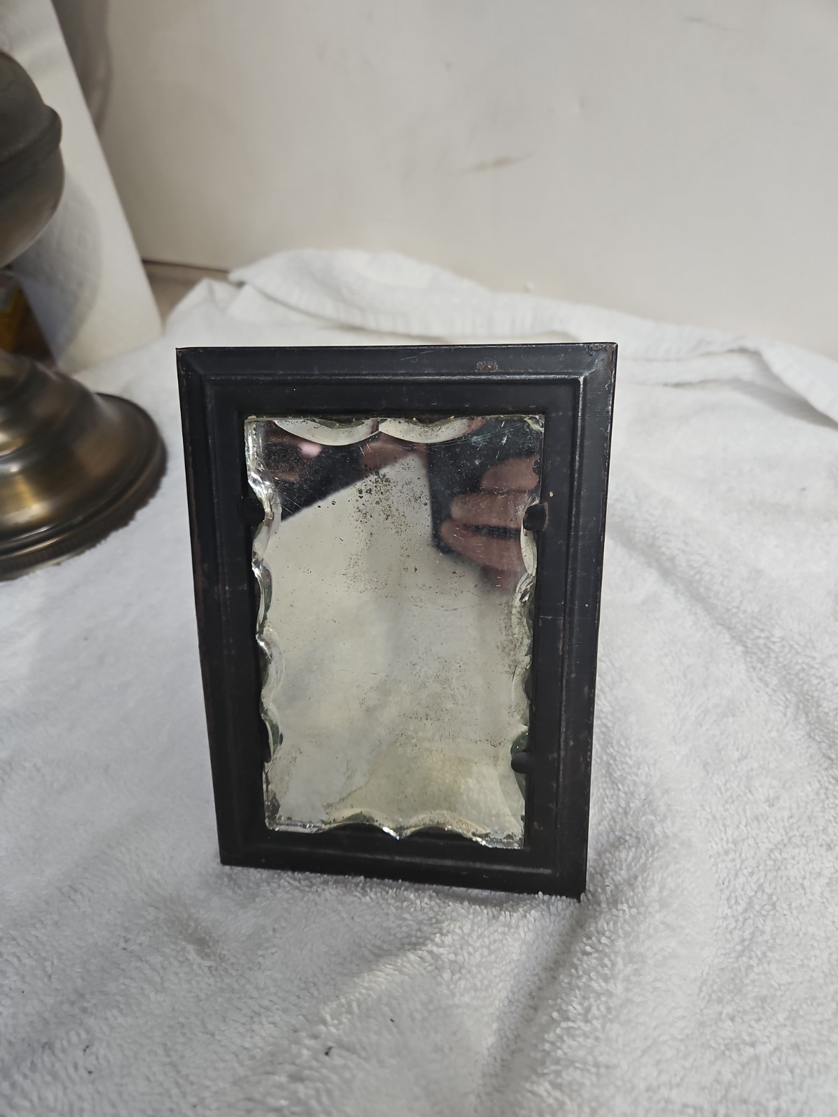 Antique Shaving Mirror with Scalloped Wavy Edge Glass – 19th Century Folk Art…