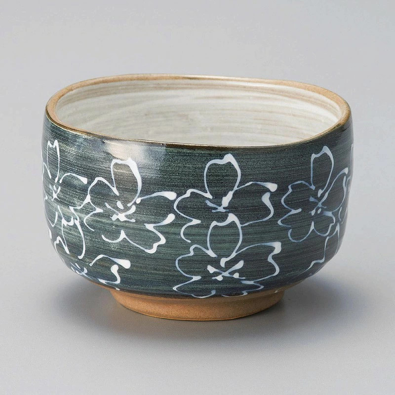 Maizakura Black Matcha Bowl Ceramic Dishwasher Safe Notch Pattern 11.8cm Japan