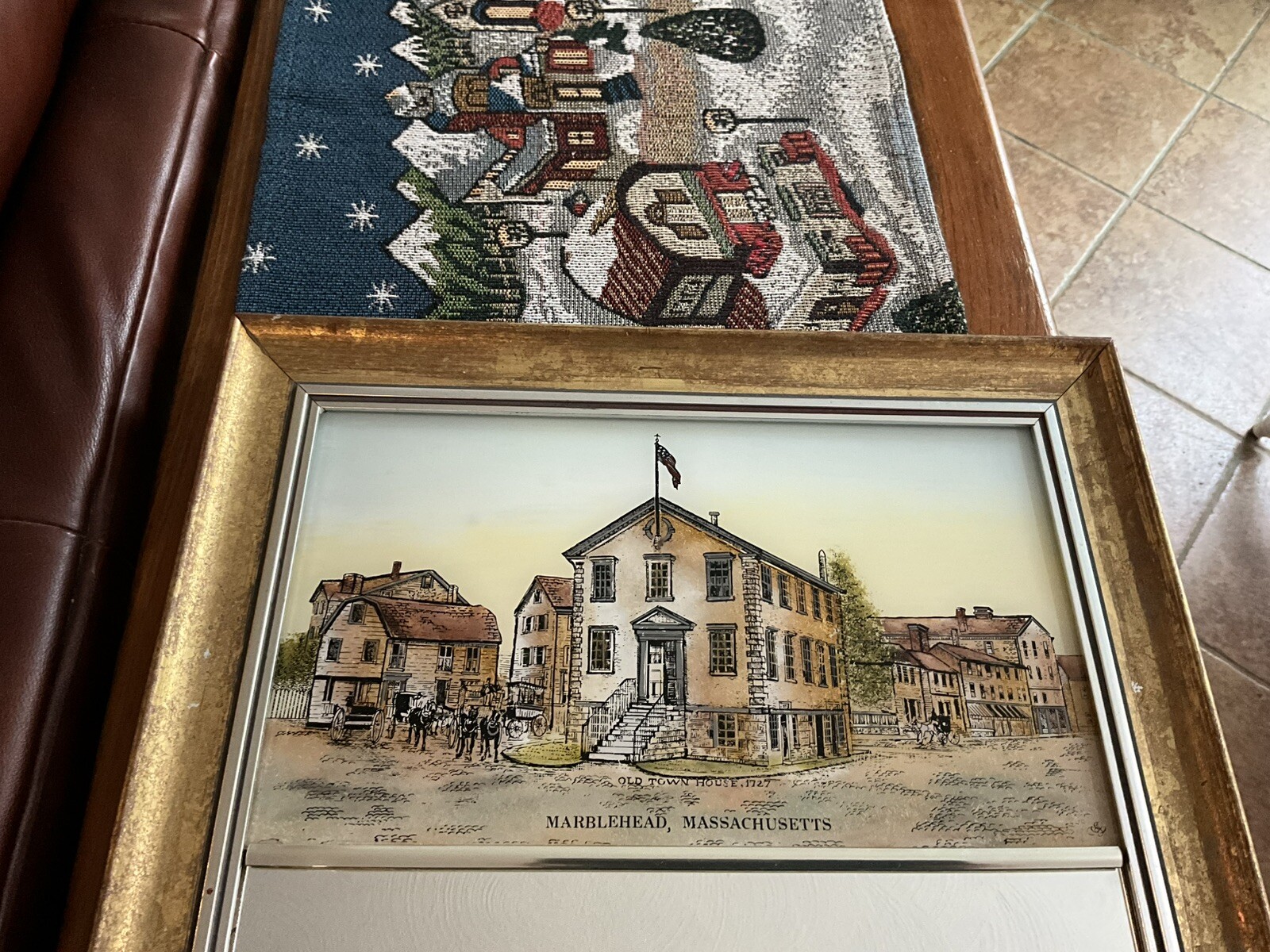 Old Town House Marblehead Mass. Eglomise Mirror Reverse Painted 25” X 14”