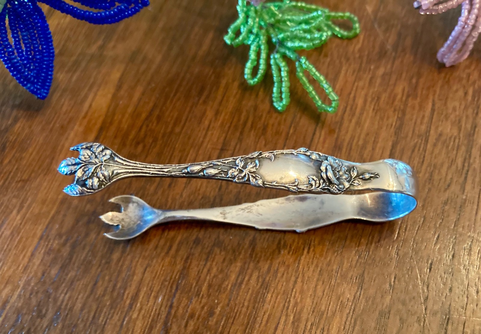 Antique Sterling Silver Reed&Barton Les Cinq Fleurs Bonbon or Tete a Tete Tongs