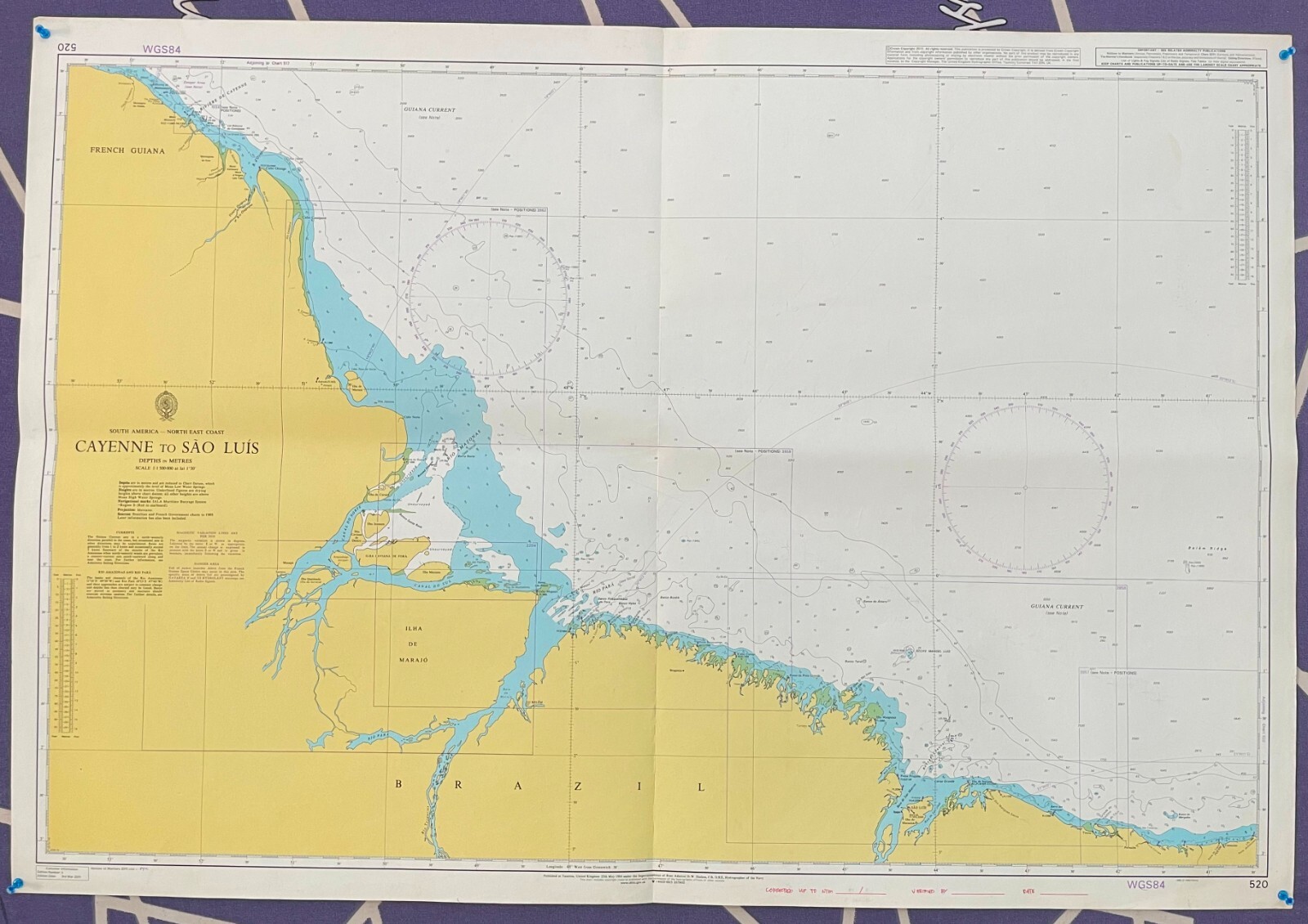 Admiralty 520 SOUTH AMERICA NORTH EAST COAST CAYENNE TO SAO LUIS Map Chart Paper