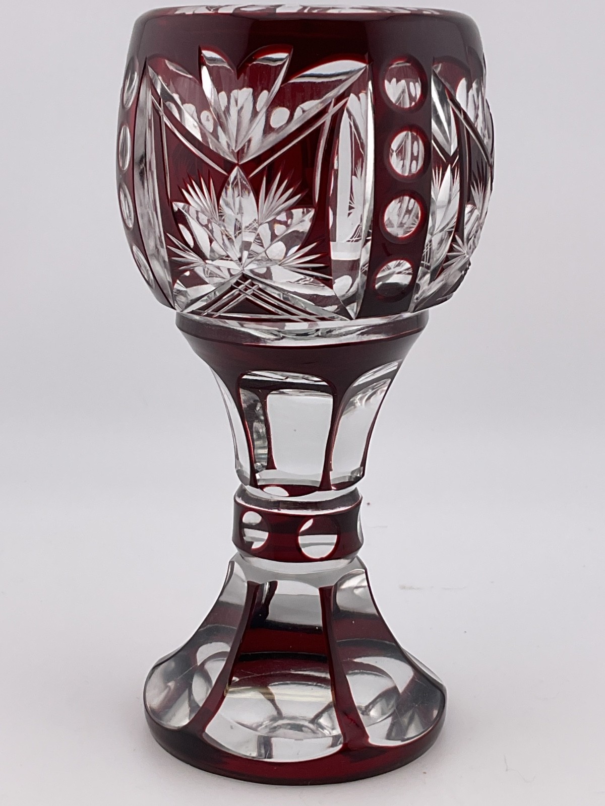 antique 1920’s ? czech bohemian ruby cut to clear goblet