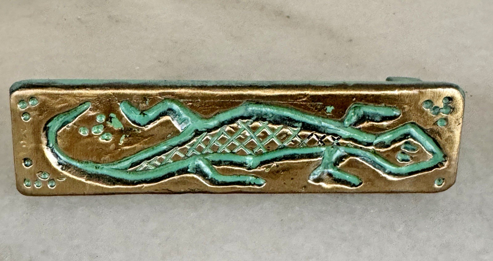 Vintage Southwestern Brass Lizard Door Handles Lot (2) Cupboard Pulls NOS 1992