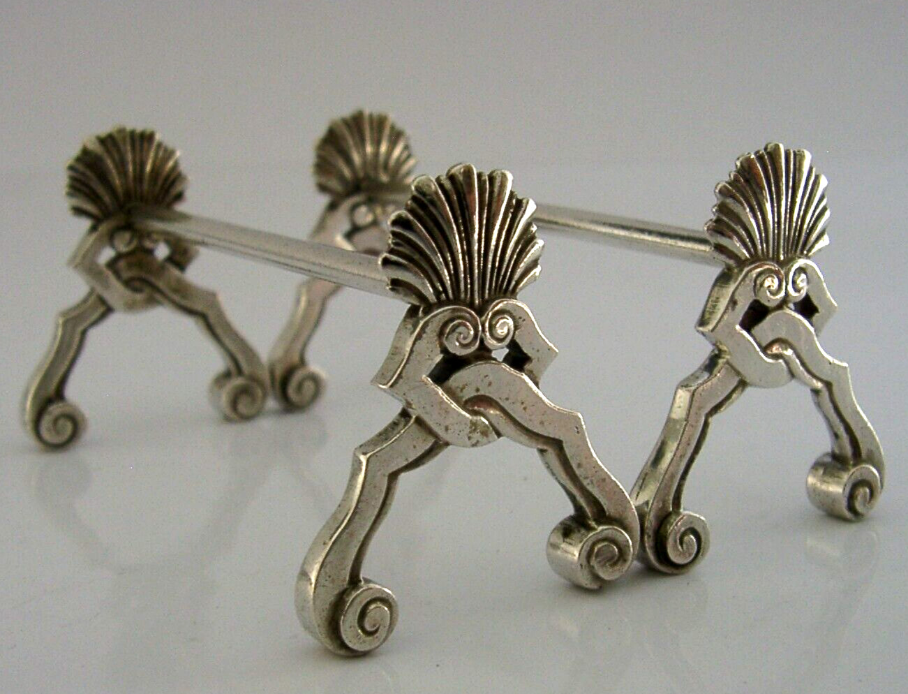 HEAVY 70g BELGIAN 800 CAST SOLID SILVER CUTLERY RESTS c1920 ANTIQUE ART DECO