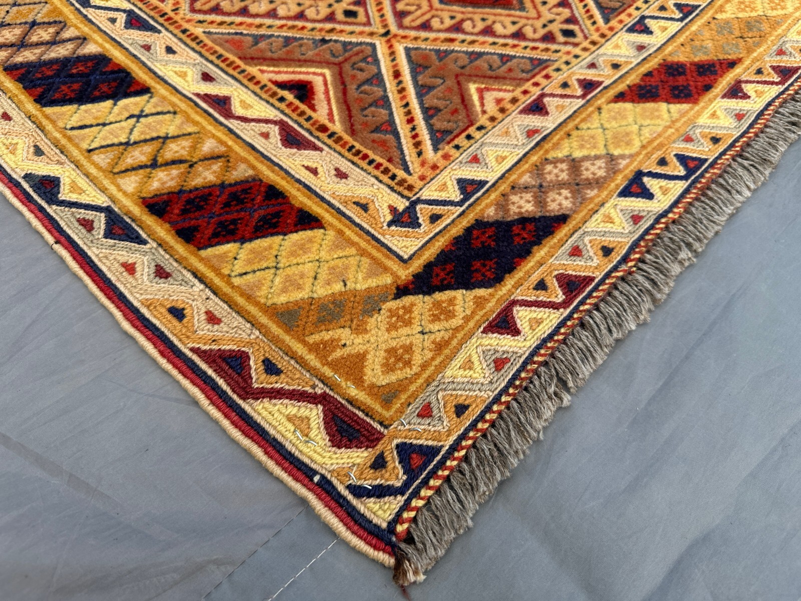 Afghan kilim runner rug handwoven wool tribal rust mustard pink rug 2×6 ft