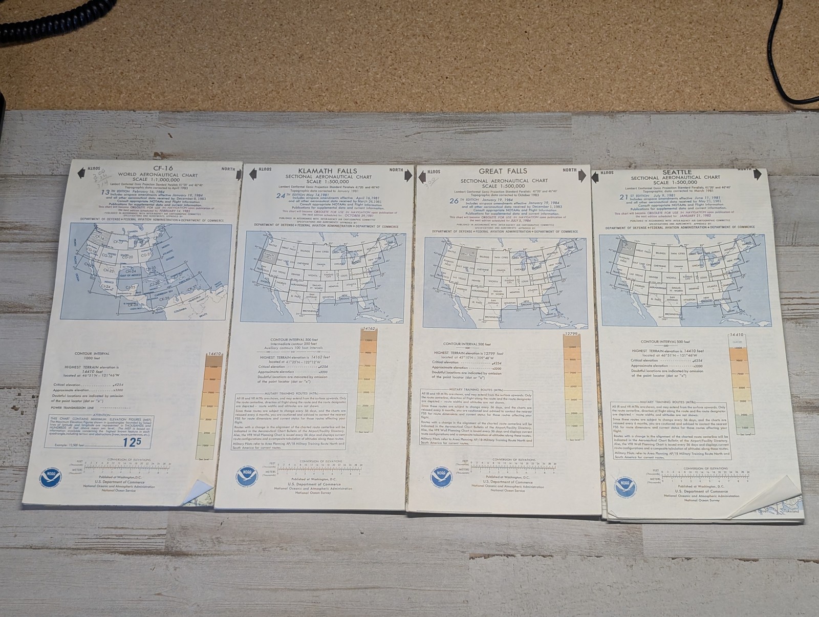 Vintage 1980s NOAA World & Sectional Aeronautical Charts – Lot of 4 Maps