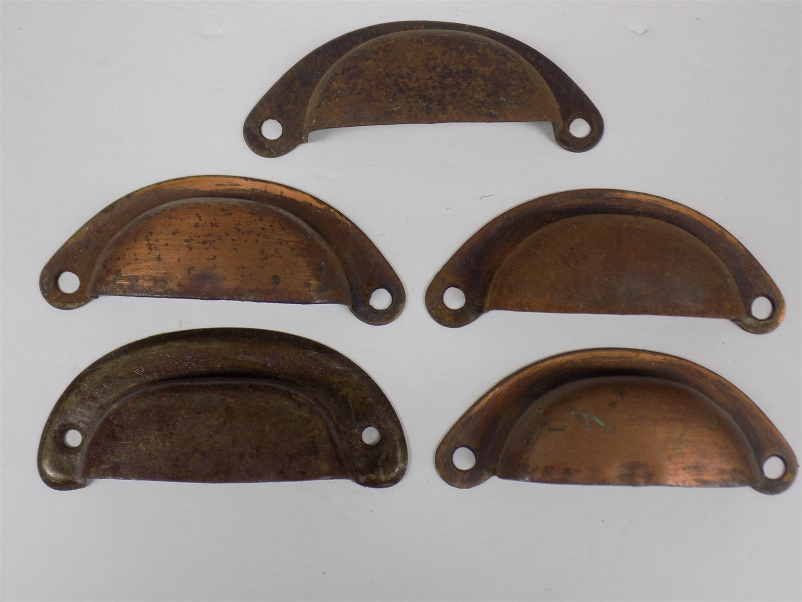 5 Vintage Copper Metal Cup Handle Drawer Pulls #23