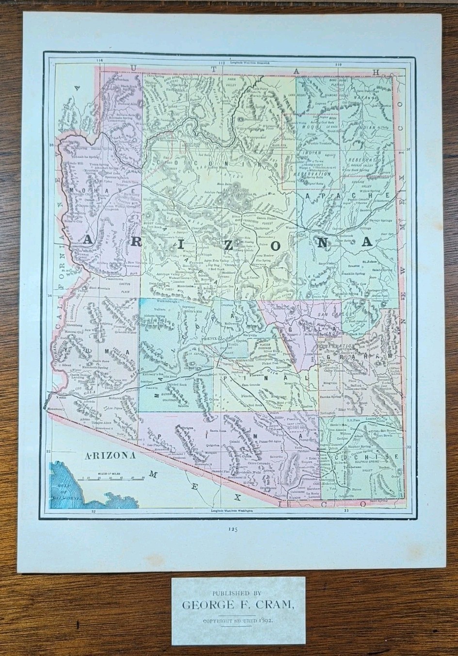 Vintage 1892 ARIZONA TERRITORY 11″x14″ ~ Old Antique Original PRESCOTT TOMBSTONE