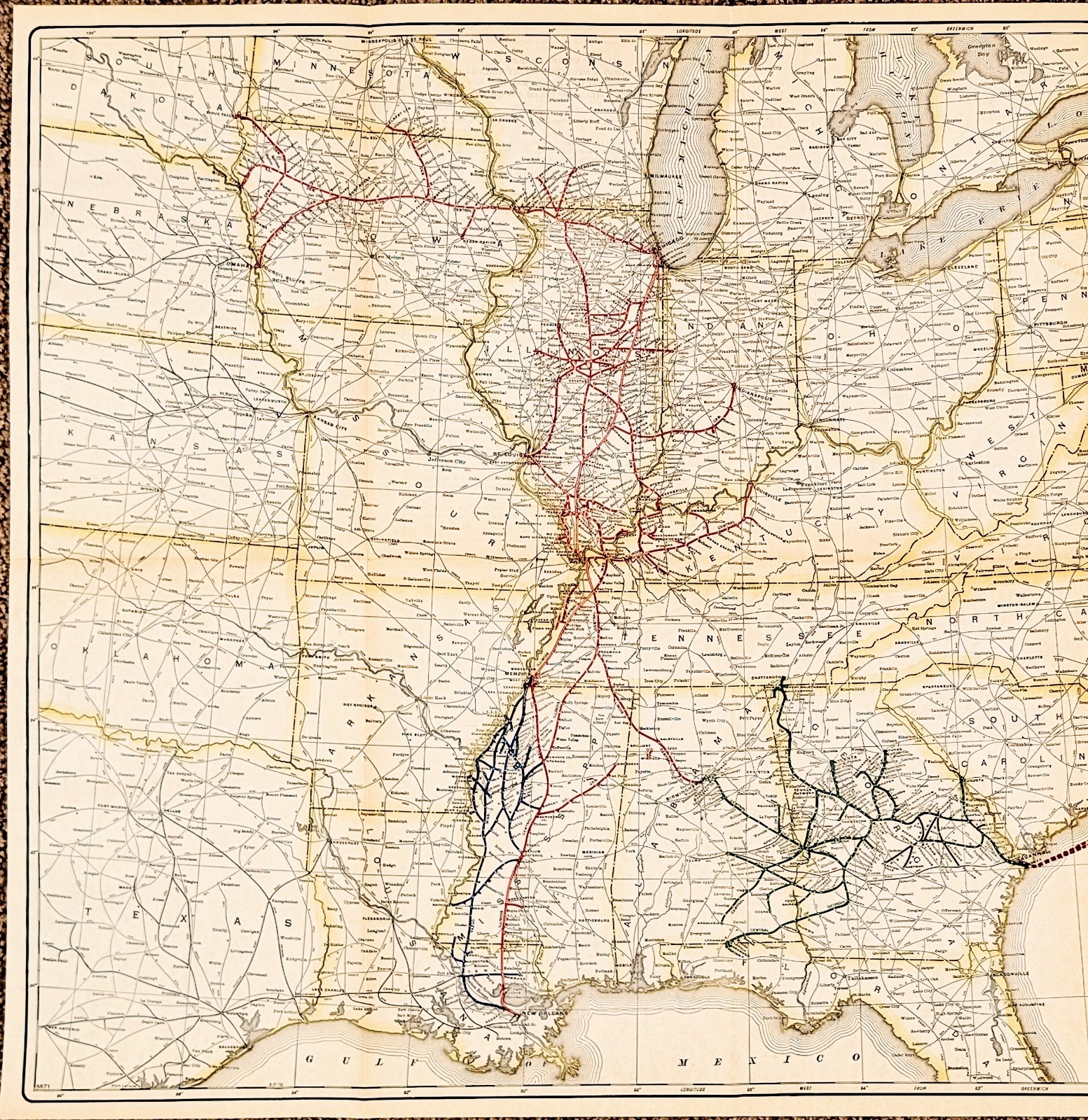 1925 UNITED STATES – RAILROAD Map ORIGINAL – STEAMSHIP LARGE