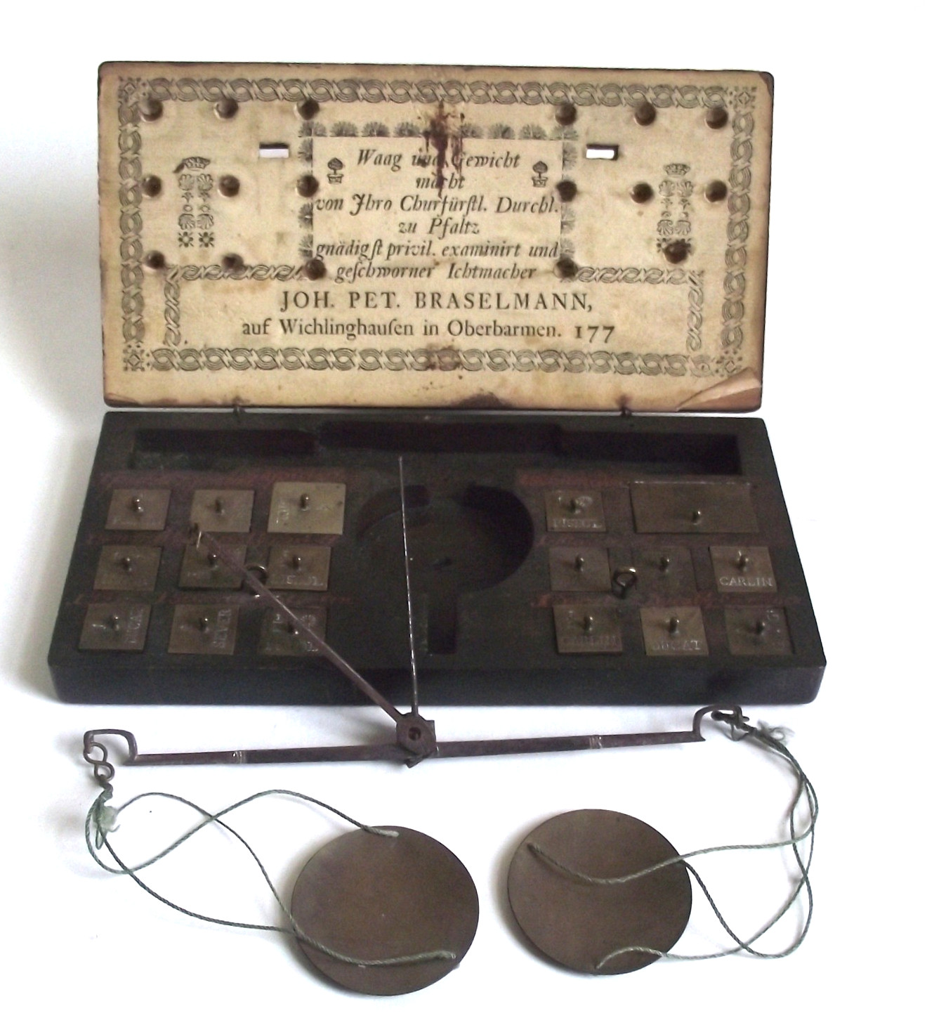 Antique 1770 JOHANN PETER BRASELMANN 18th German Gold Coin Weight Scale Set Box