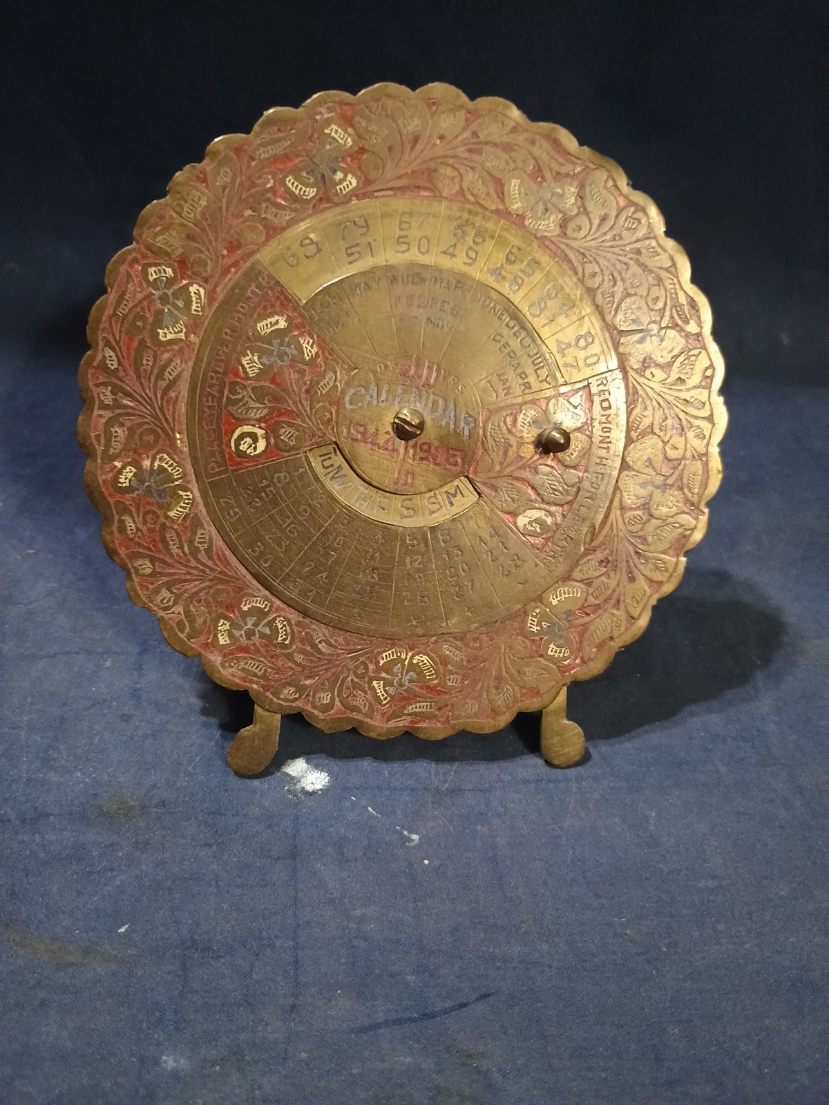 Vintage 40 Year Perpetual Brass Round Calendar 1944-1983
