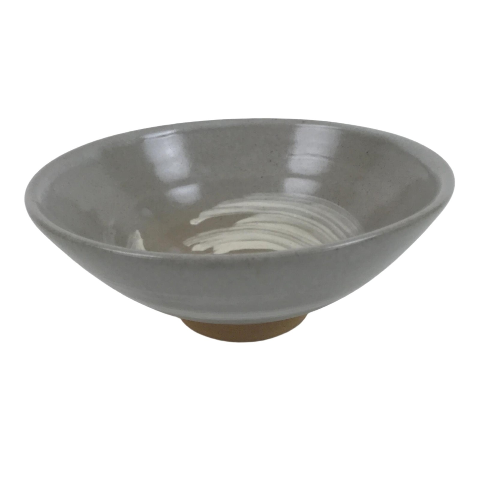 Japanese Ceramic Green Tea Bowl Summer Matcha Chawan Vtg Light Gray Brush SCW1