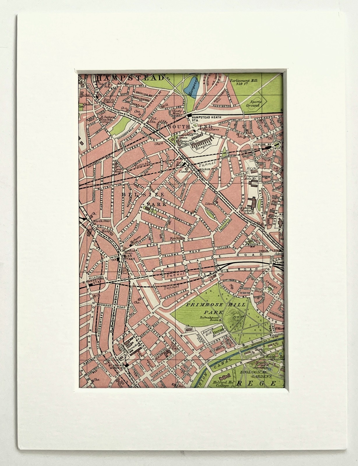 Vintage 1956 London Map – Mounted – HAMPSTEAD, ST JOHNS WOOD, BELSIZE PARK