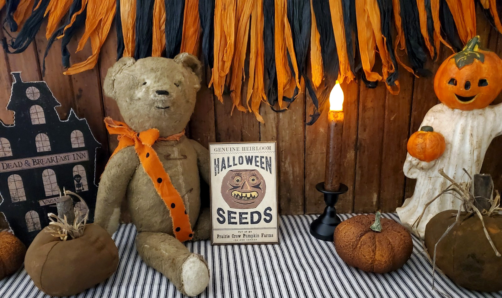 OLD VINTAGE STEAMPUNK GOTHIC PRIMITIVE STYLE HALLOWEEN PUMPKIN SEEDS WOOD SIGN