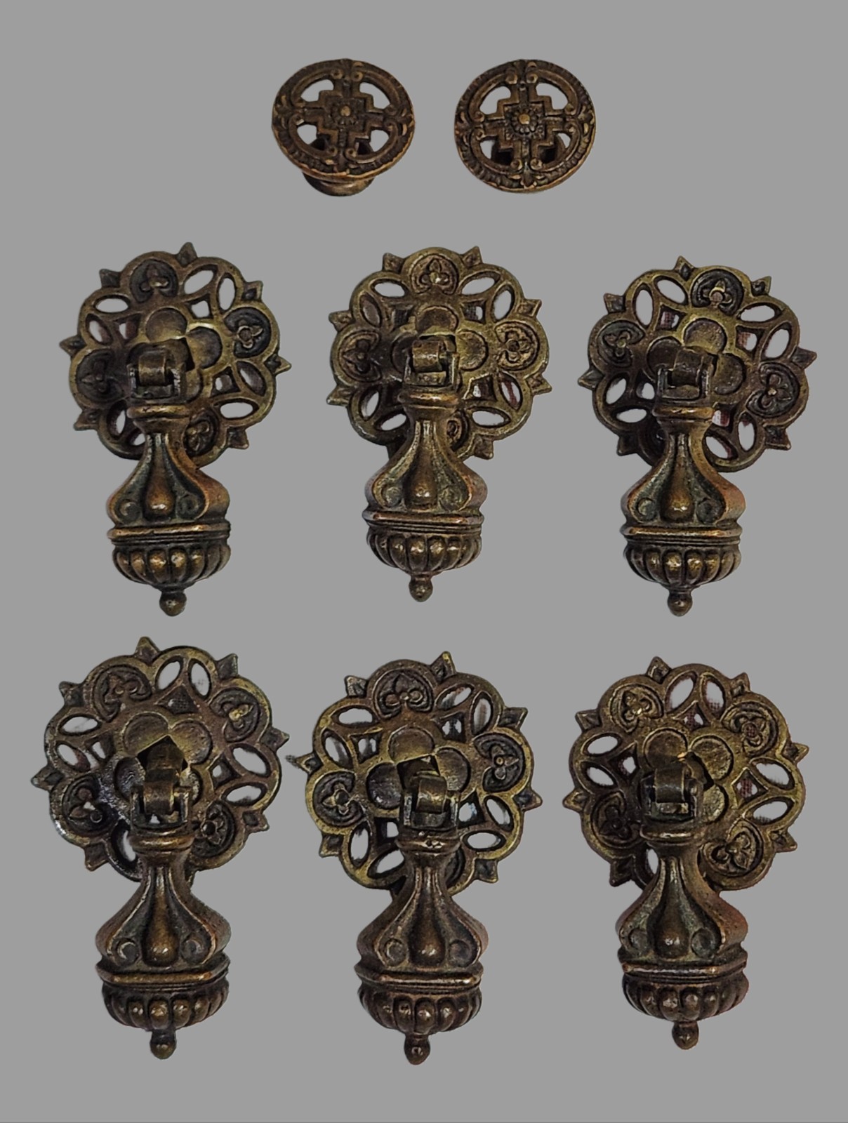 Lot Of Vintage Brass Pendant Drawer Pulls