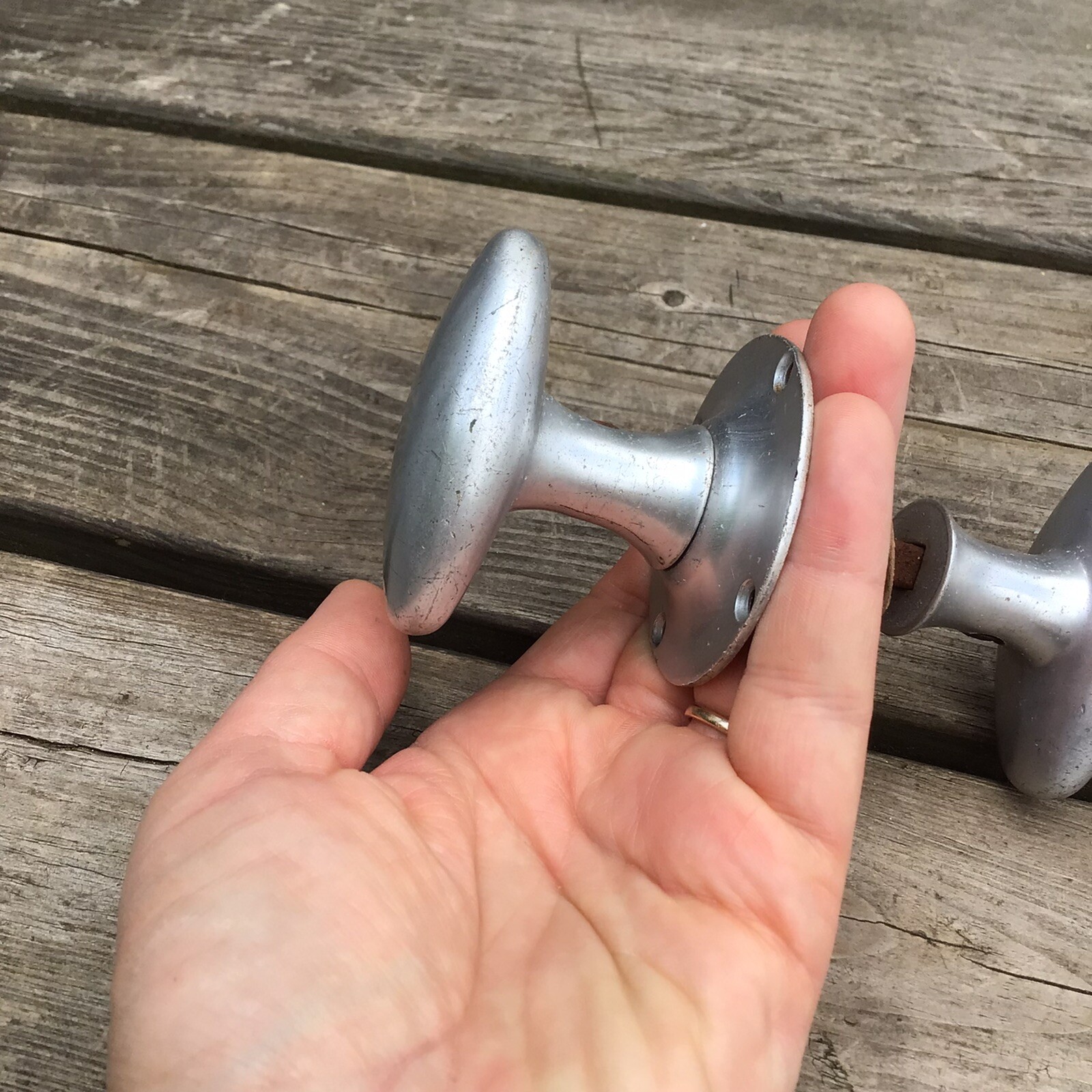 Vintage Retro MidCentury Modern Pair Aluminium Oval Shaped Door Handles