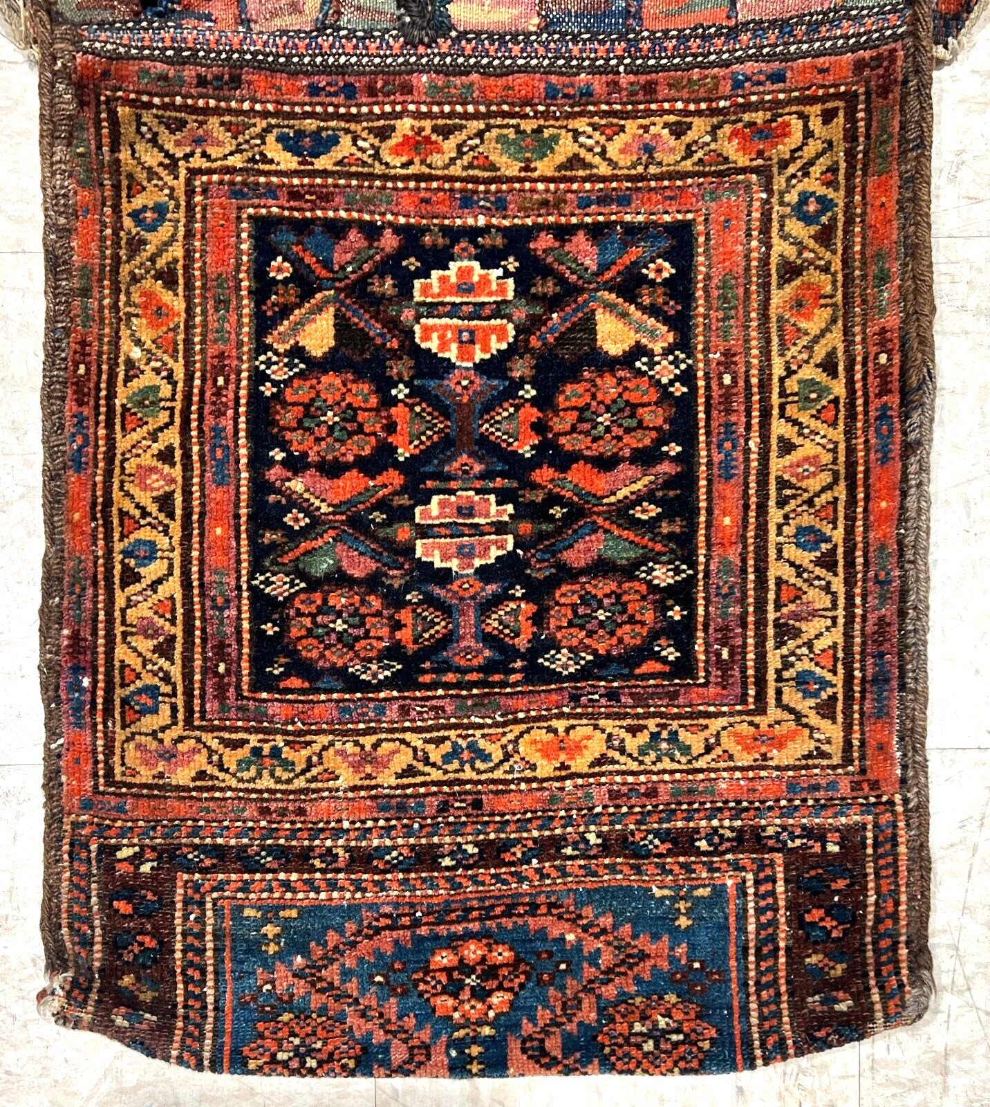 Antique Hand Knotted Tribal Farahan Wool Saddle Bag Rug Double Bagface 2×4 1900s