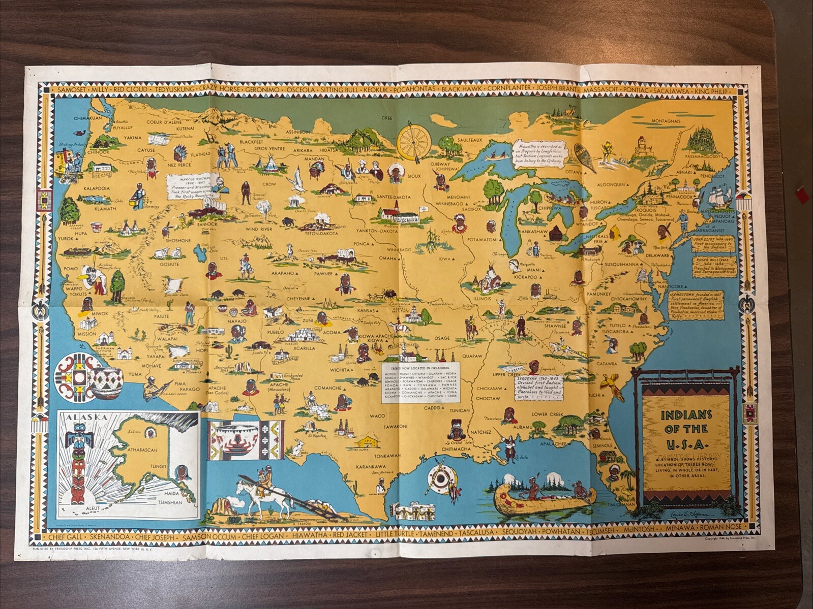 RARE 1944 Indians of the USA Map Louise E Jefferson Artist & Cartographer