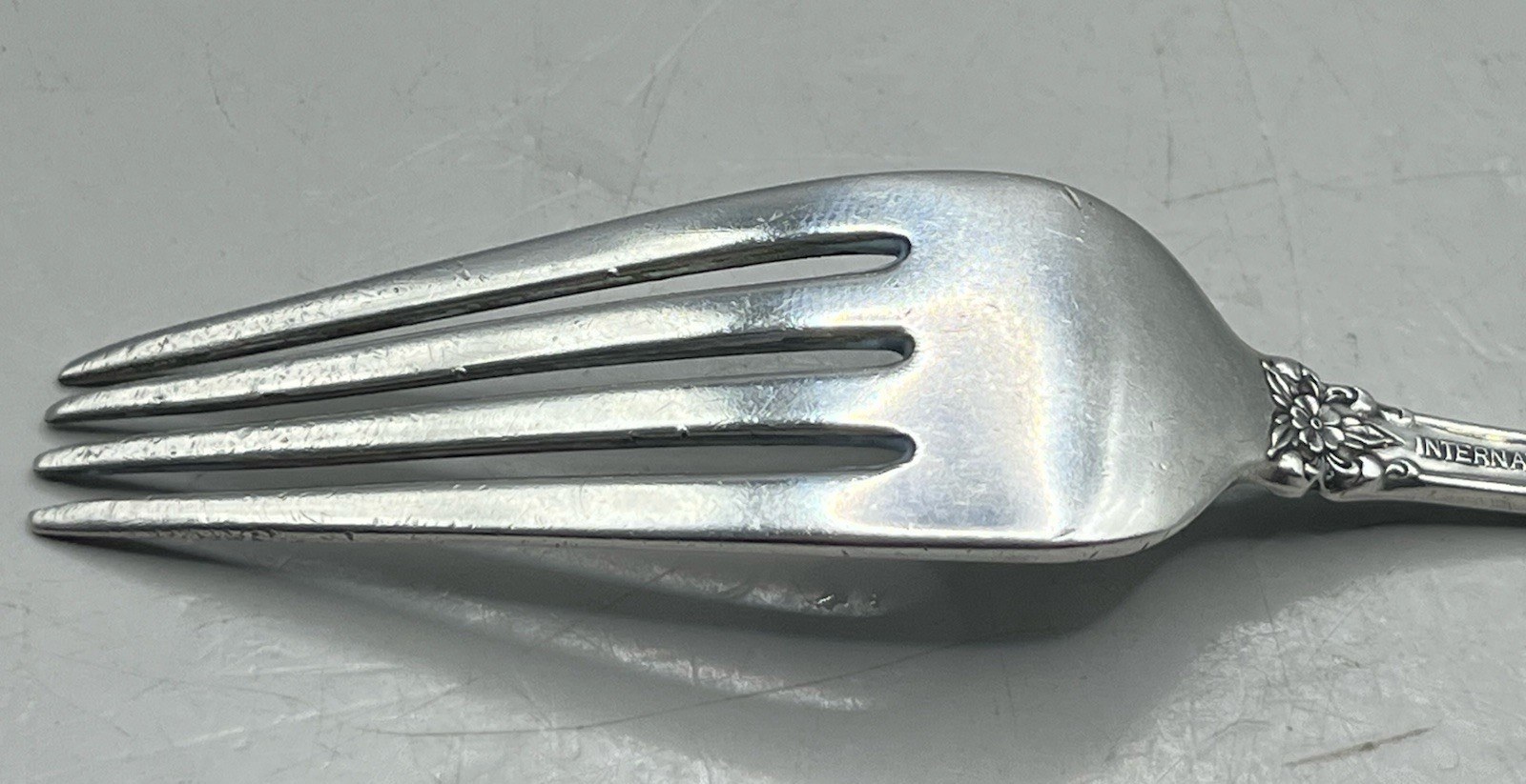 8” Dinner Fork Prelude Sterling Silver , International Silver Co. 31g Mono “M”.
