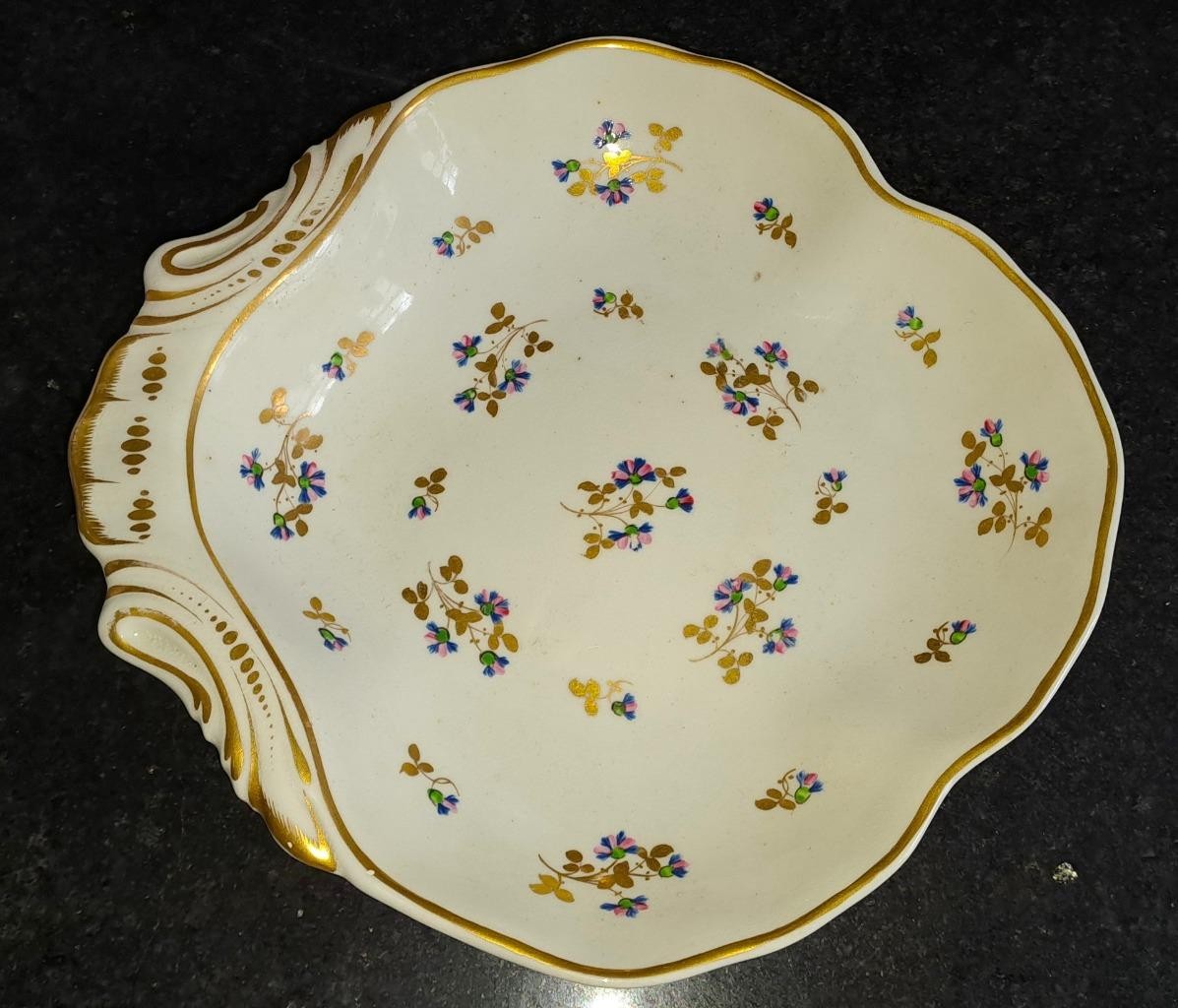 Antique Derby ‘Angouleme Sprigs’ Cornflower’ Porcelain Shell Dessert Dish 1806+