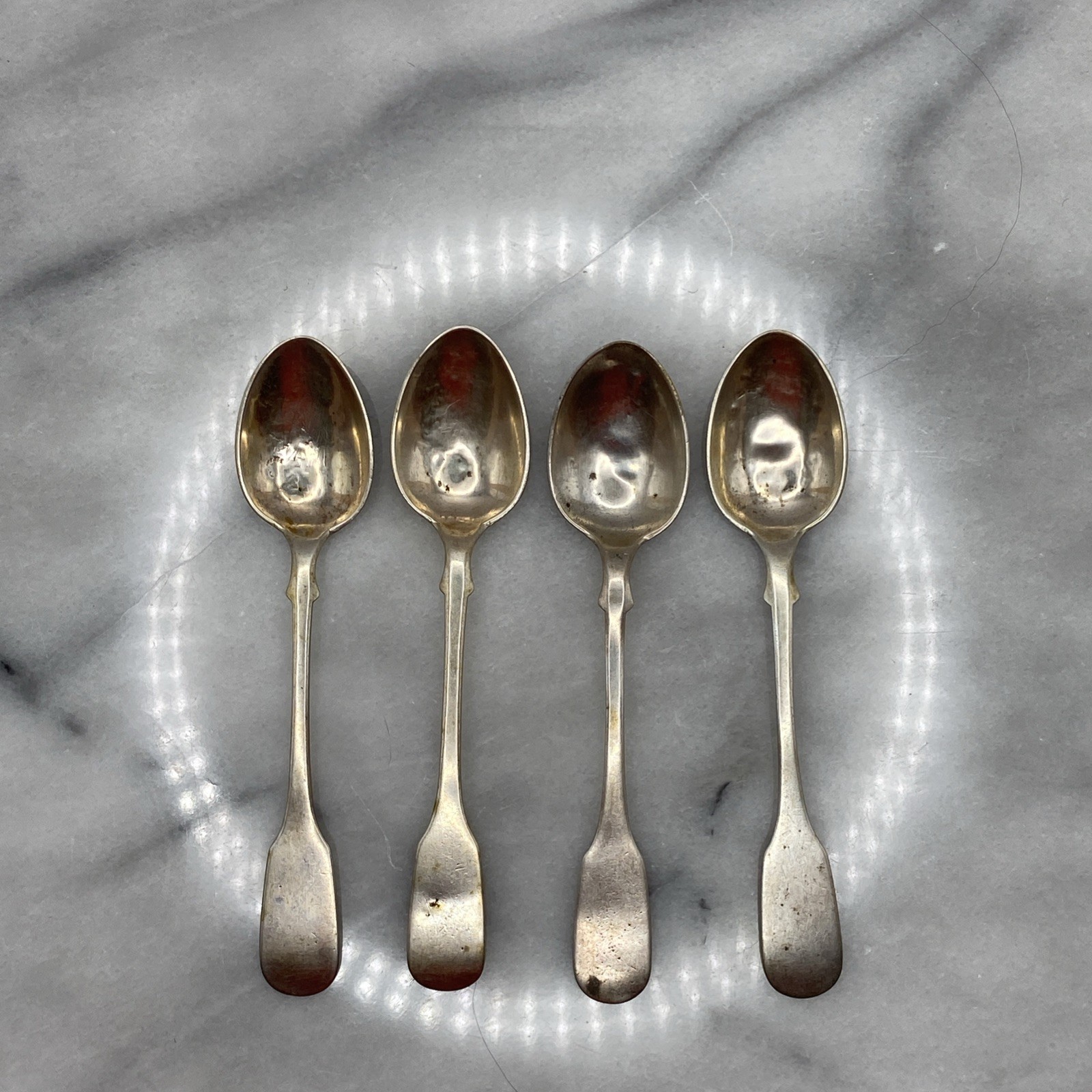 4 Antique 1876 J. ANDERSON *D* Pure Coin Silver 4.5″ FIDDLE Style Spoon Set *See