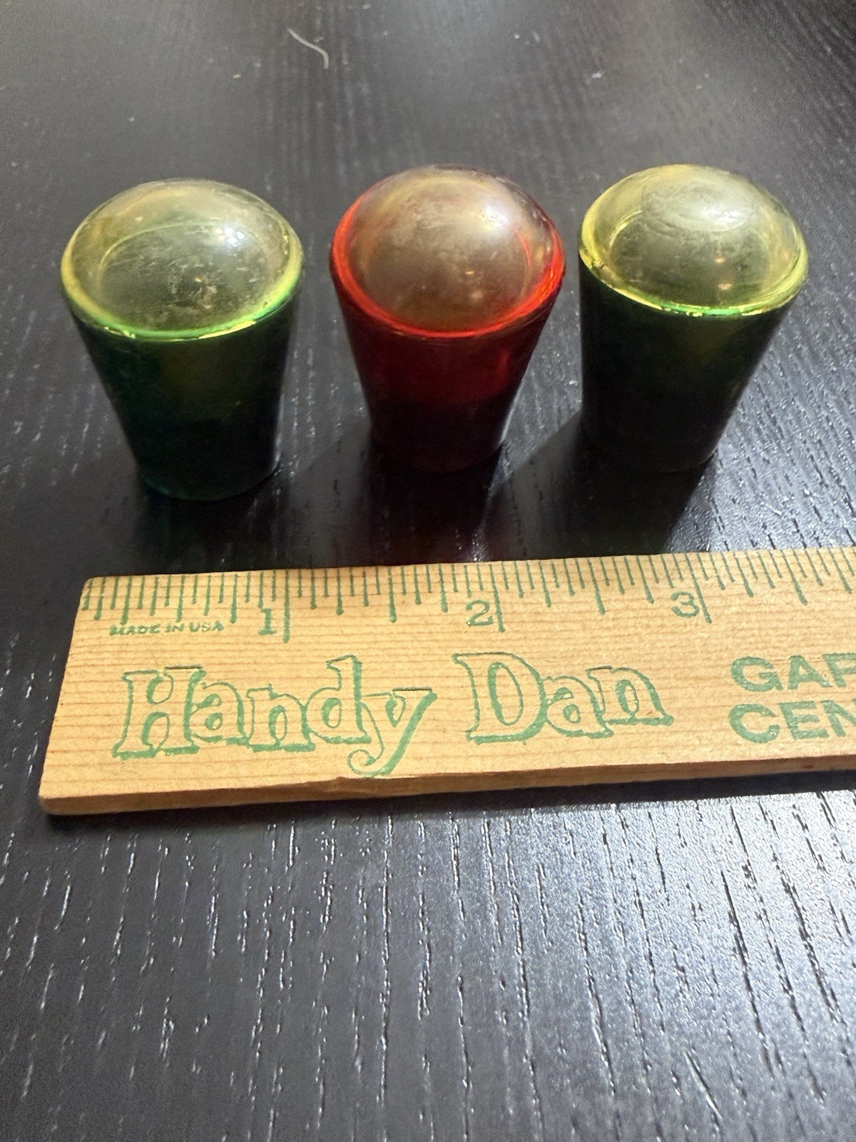 3 Red Green Translucent Knob Lot Old Vintage Antique Knobs Appliance Drawer MCM