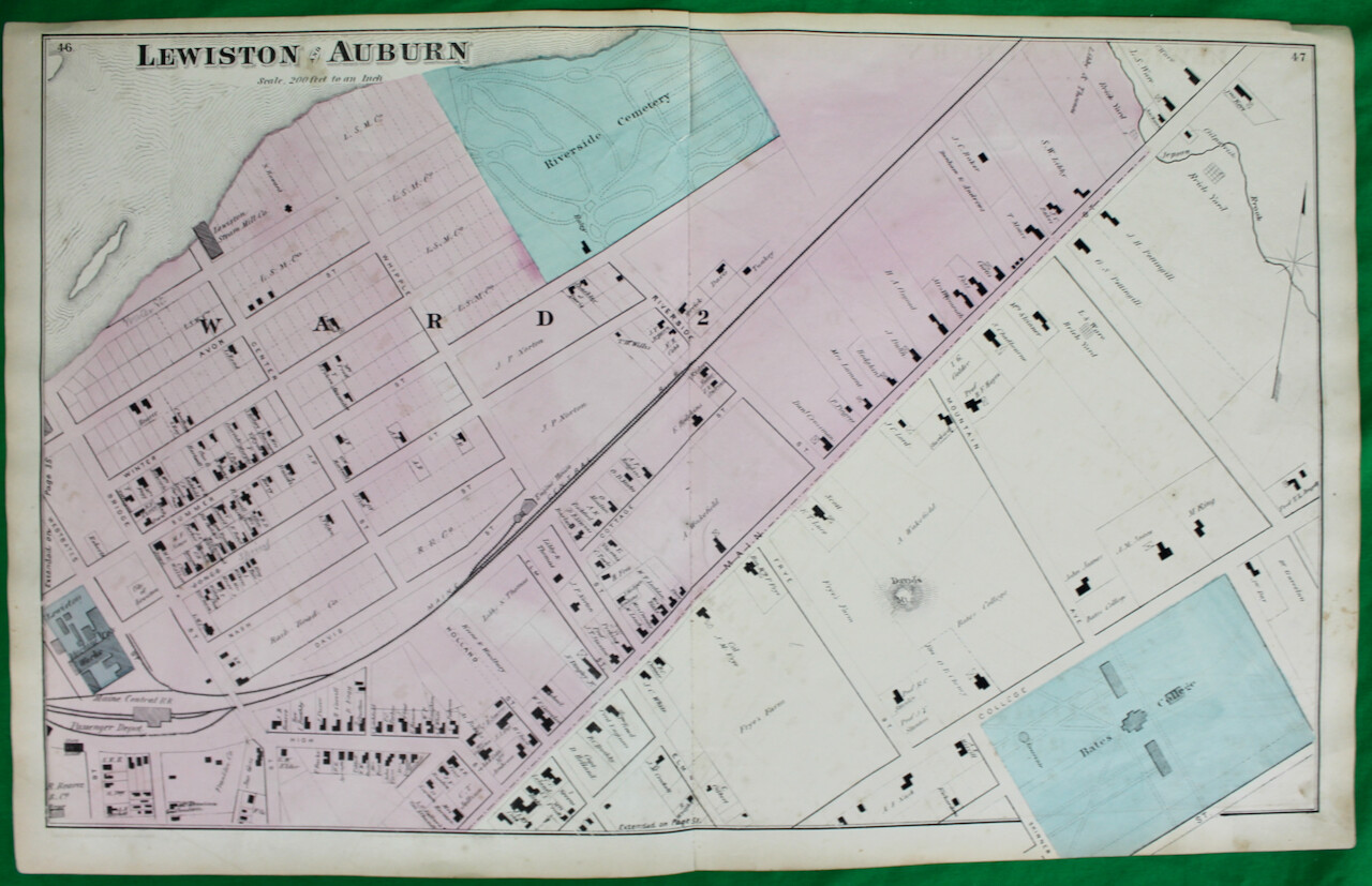 Orig 1873 Sanford Everts & Co. Maine Androscoggin County Lewiston/Auburn Map #6