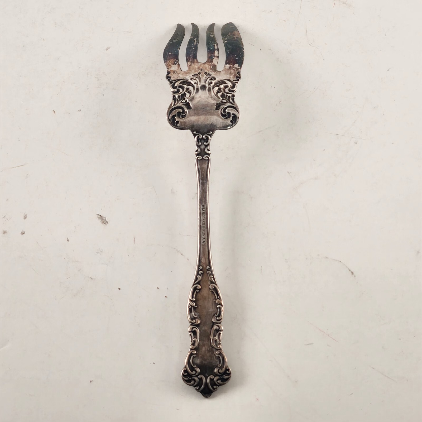 Wm Rogers Son AA Victorian Oxford 1901 Silverplate Ornate Serving Fork Formal