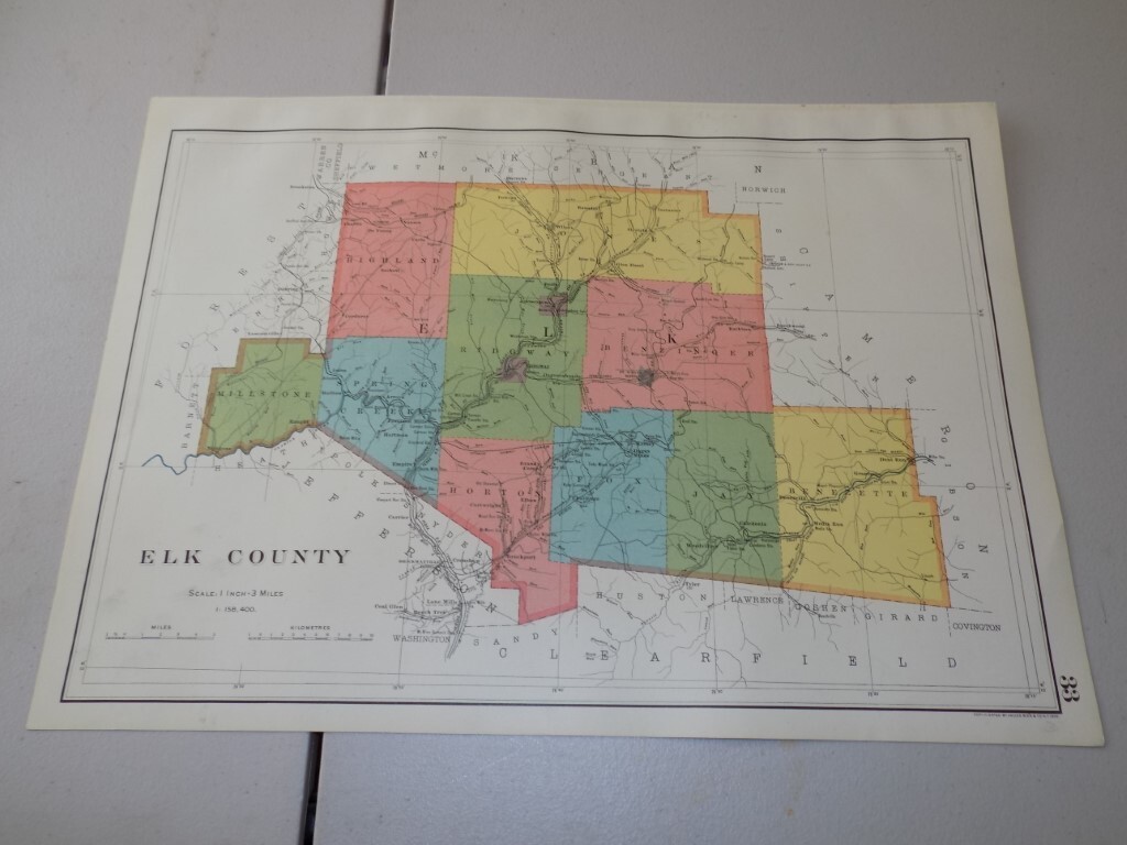 1901 Pennsylvania COLOR Map of ELK County, by Joseph Bien