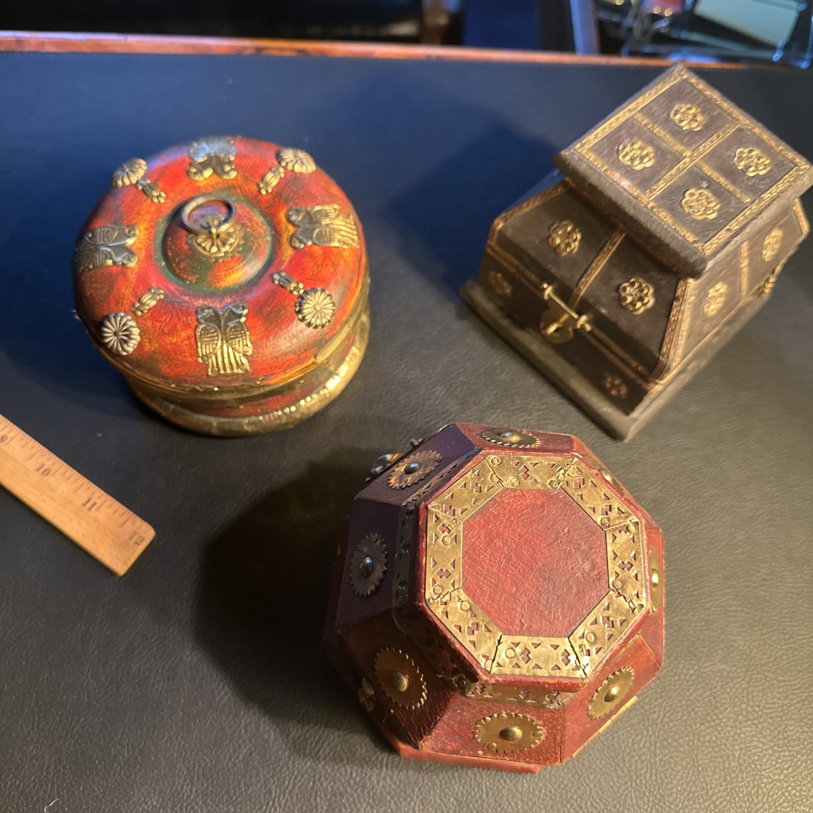 3 Vintage Style 3 kings Wood & Brass Fitted / magi gifts
