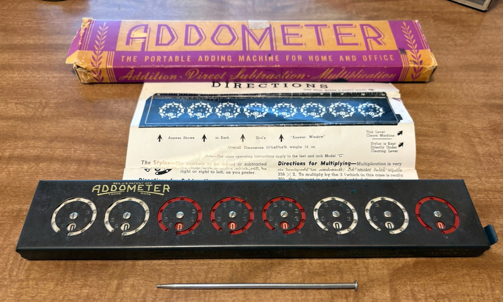 Antique Addometer Portable Adding Machine With Original Box And Manual