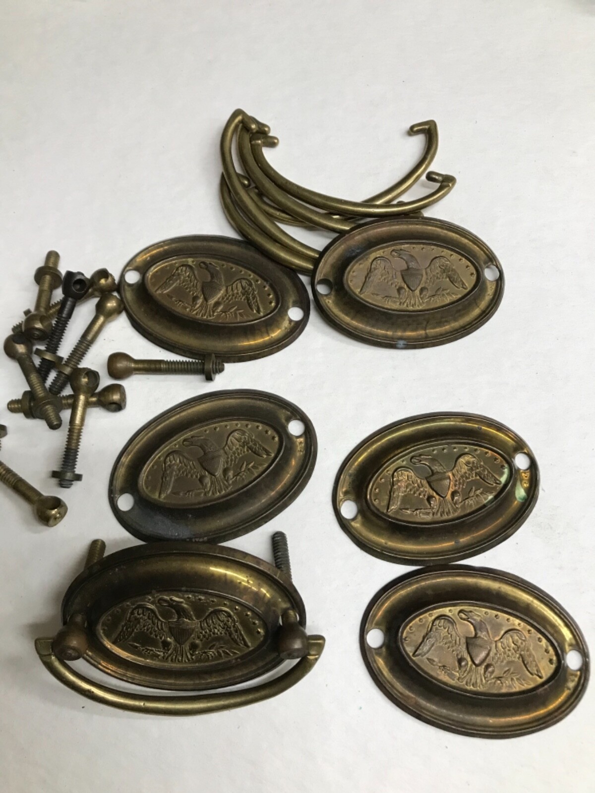 HEPPLEWHITE AMERICAN OVAL EAGLE SET 6 FEDERAL 19TH CENTURY Period Original PULLS