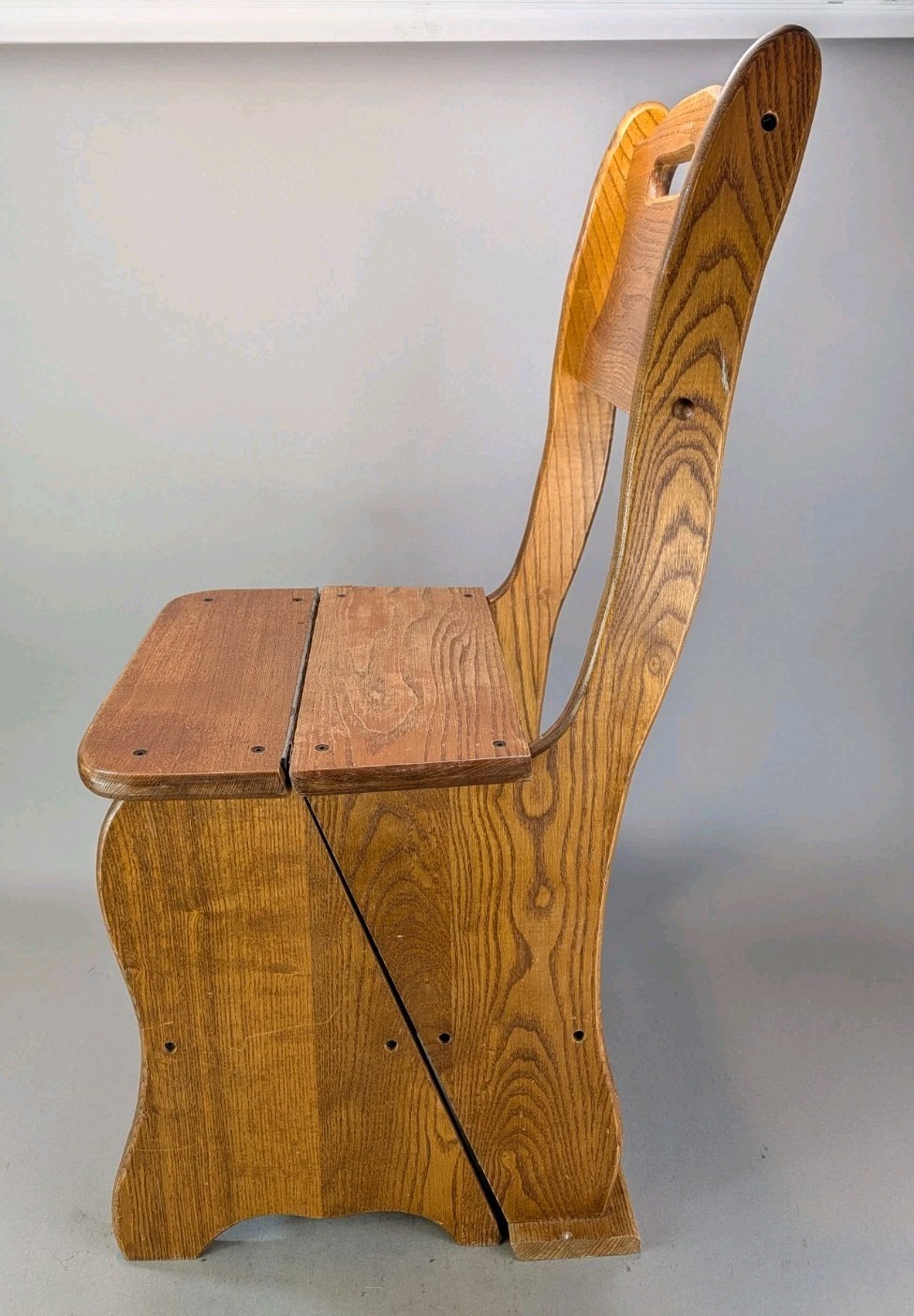 Vintage Wooden Folding Library Convertible Chair Ladder Rustic Step Stool Oak