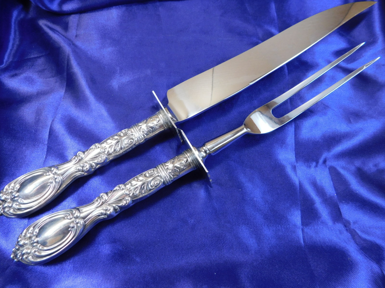 FRANK WHITING VICTORIA / FLORENCE STERLING SILVER LARGE CARVING SET – VERY GOOD