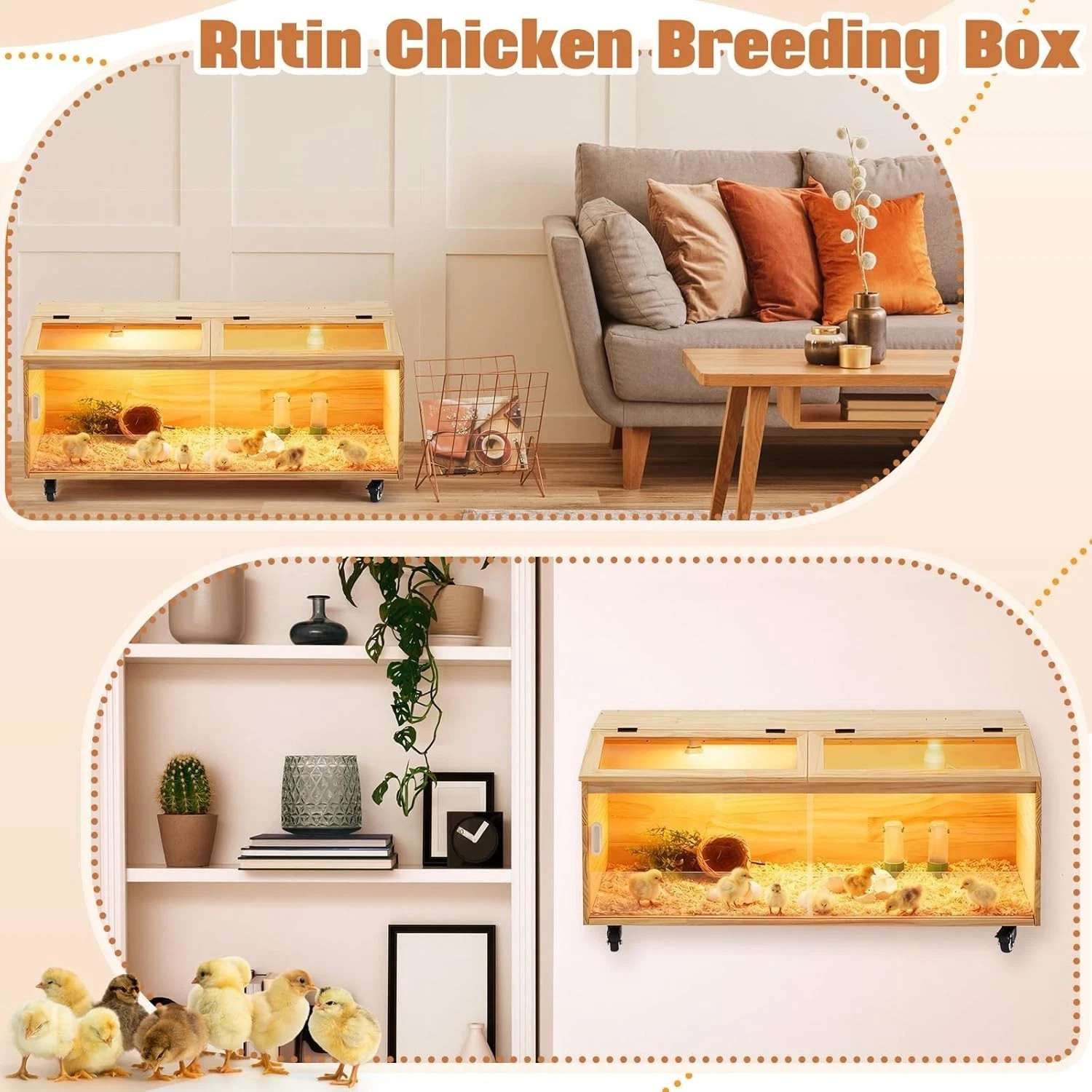Large Brooder Box Kit for Chicks, 40 x 16 x 16 in Chicken Brooder Box with Brake