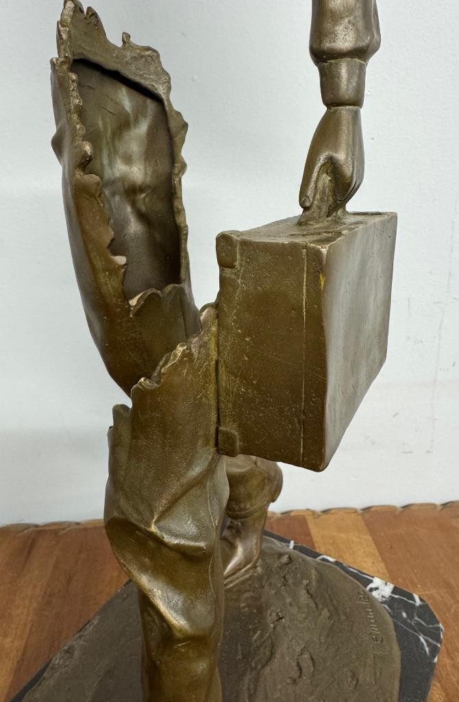Surrealist Bronze & Marble Sculpture – Walking Man – after Bruno Catalano – 61cm