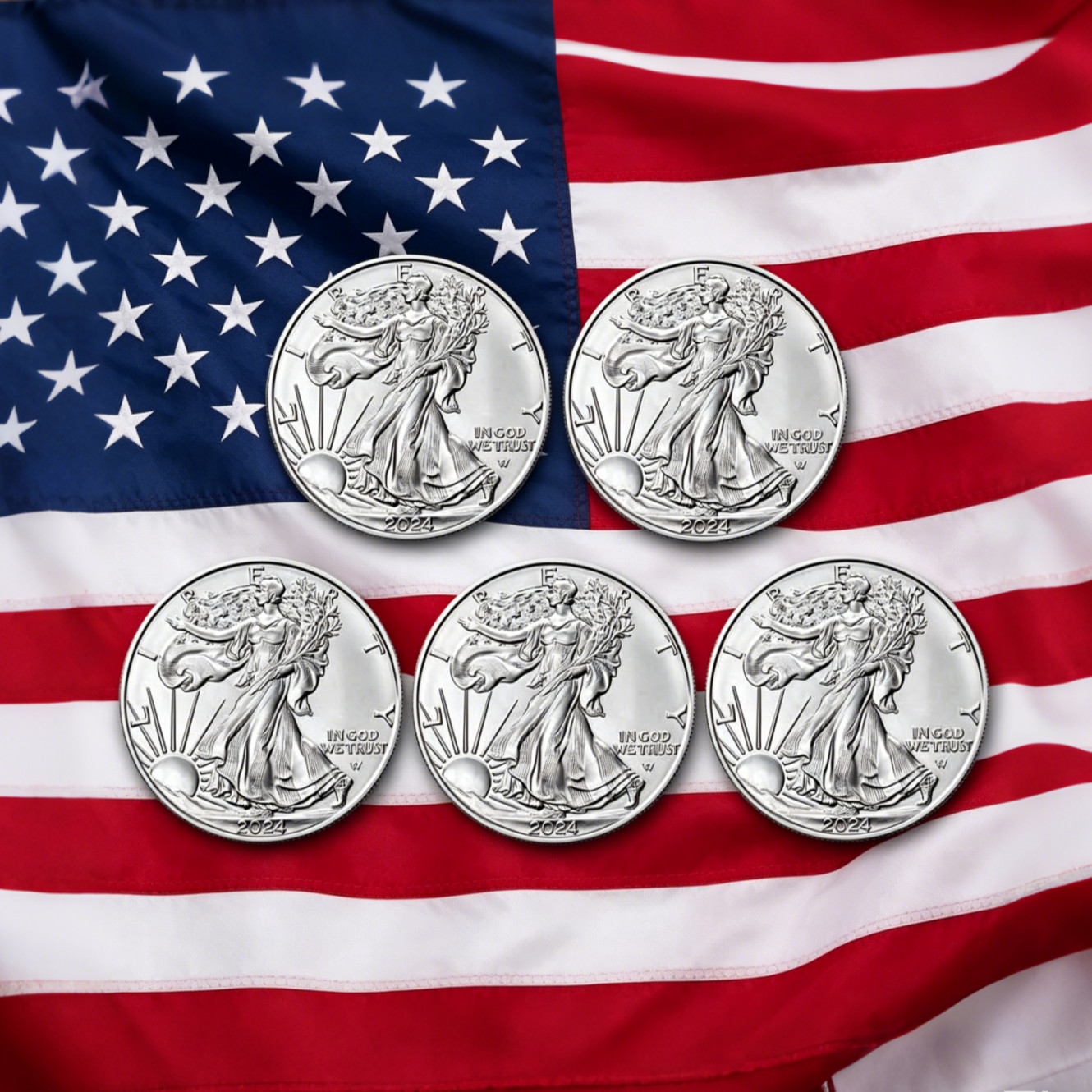 Set of 5-2024 American Eagle 1 Troy Oz .999 Fine